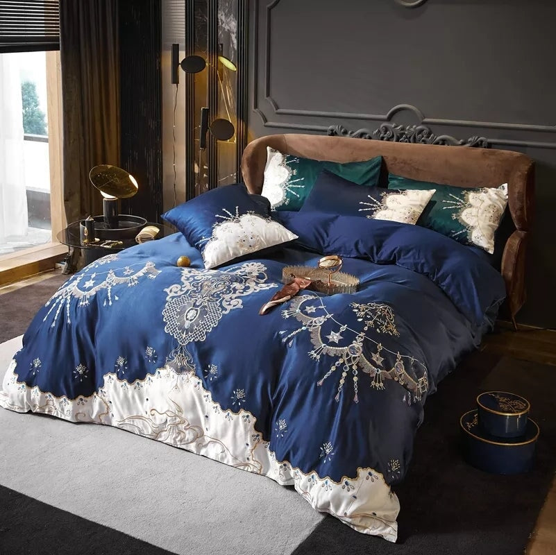 Majestic Blue Duvet Cover Set (1000 TC) Luxury Designer Bedding Set