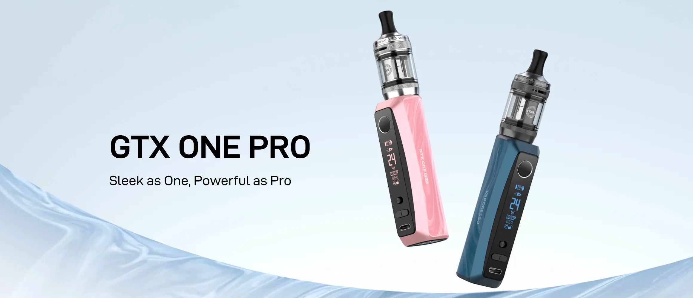 Pink and blue Vaporesso GTX One Pro Vape Kits with Vaporesso XTank T tank and digital screen