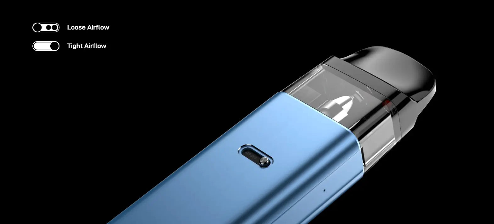 Airflow toggle on a blue XROS 4 device showing options for loose and tight airflow control