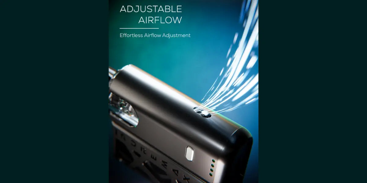 Close-up of the SXmini Puremax Q Pod Vape Kit showcasing its adjustable airflow feature for effortless customisation of draw resistance.