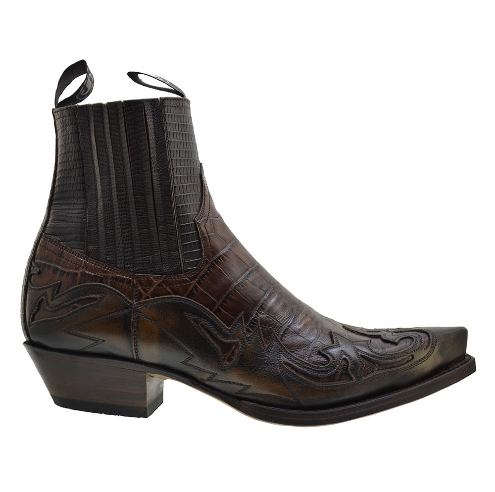 Sendra 4660CR Brown Print Crocodile Leather Pull-up Ankle Cowboy Boots ...