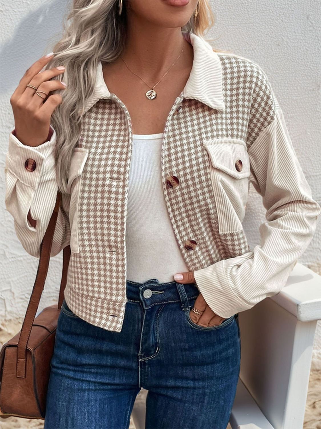 Kinsley Pocketed Houndstooth Long Sleeve Jacket