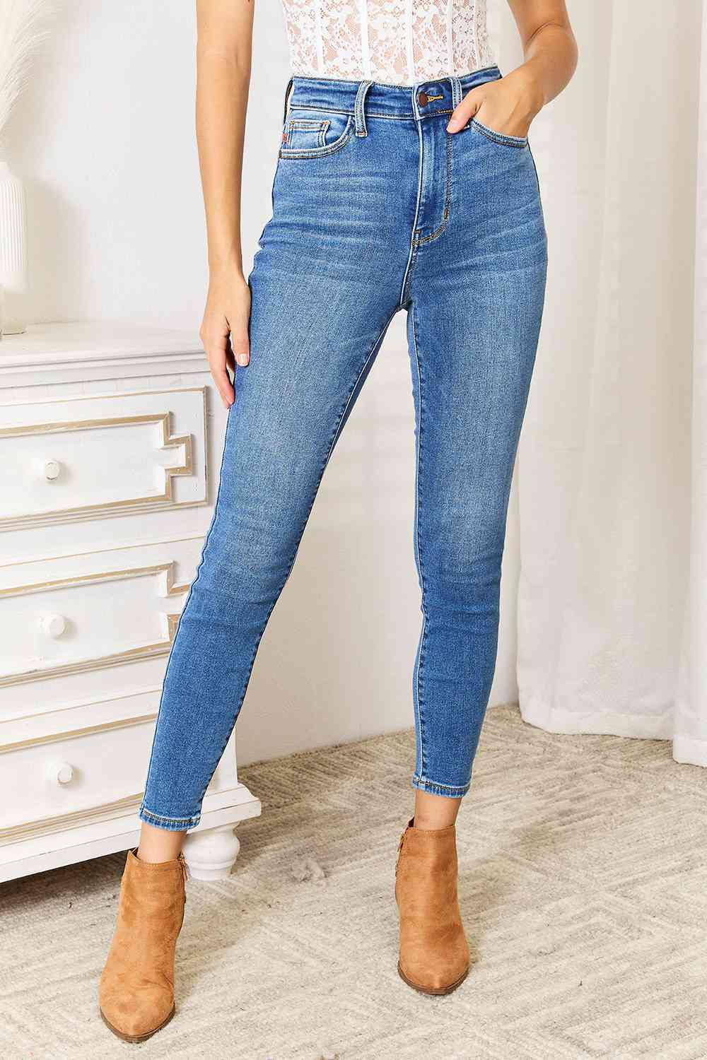 Judy Blue Midrise Crinkle Ankle Skinny Jeans – Strawberry Moon Boutique