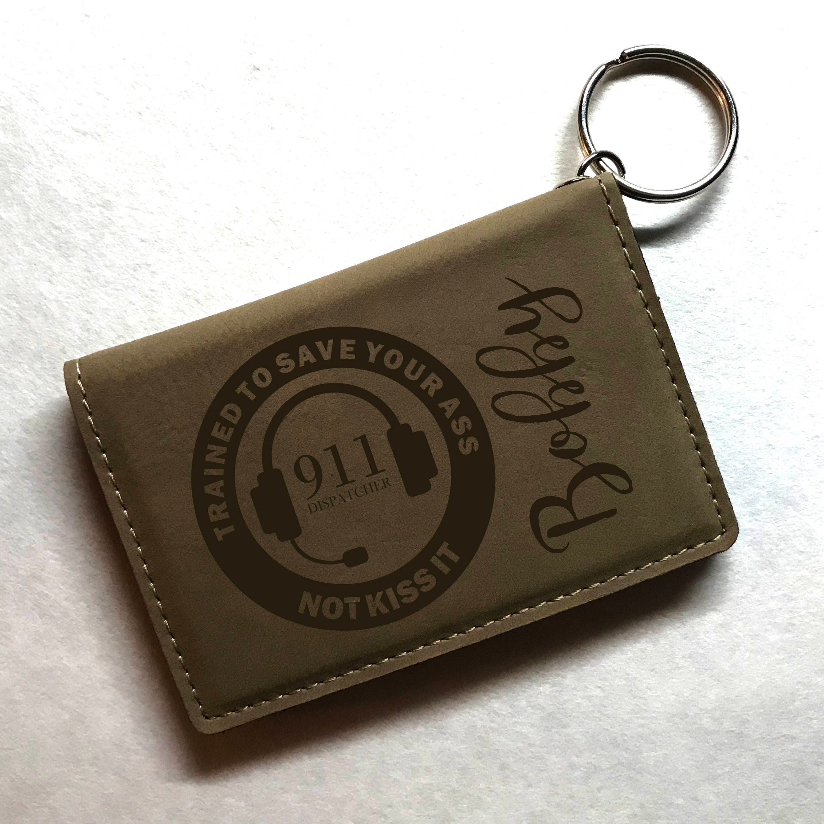911 Dispatcher Operator Personalized Engraved Keychain ID Wallet