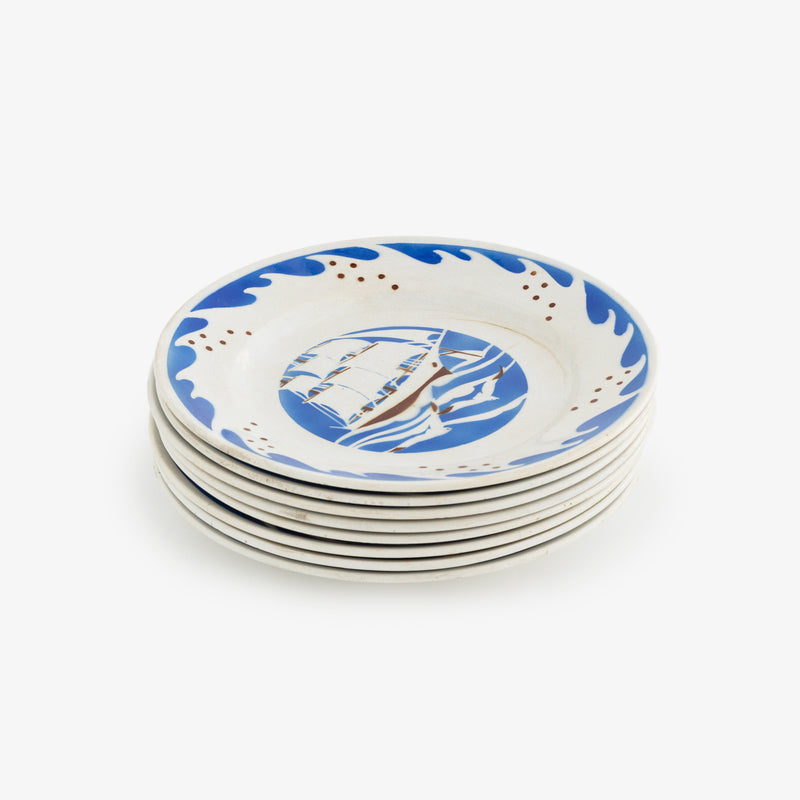 French K&G Toulon Hand Painted Ship Plates - Set of 8