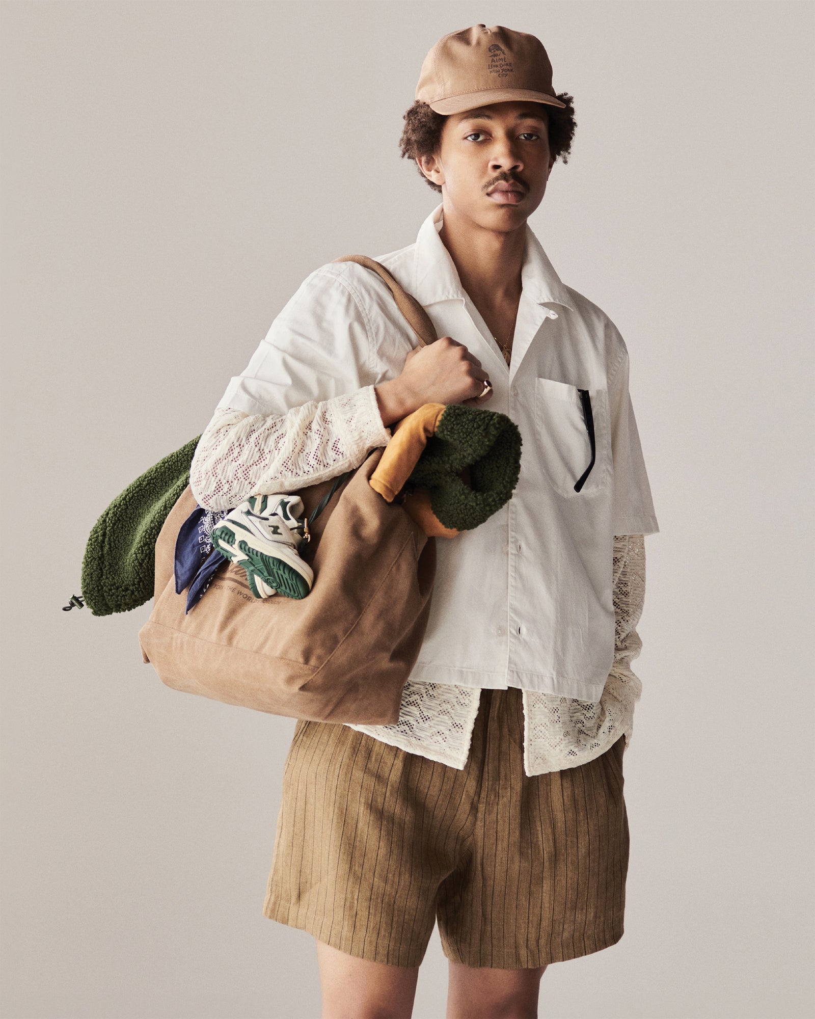 Aime Leon Dore ALD Wool Beret with Embroidered Logo in Laurel Oak (Beige)  SS23