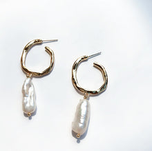 Load image into Gallery viewer, AOMU Korea Design Metal Gold Geometric Irregular Circle Square Natural Freshwater Pearl Stud Earrings for Women Girl Gift