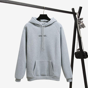 Oh Yes New Fashion Corduroy Long Sleeves Letter Harajuku Print  Light Pink Pullovers Tops O-neck Women's Hooded Sweatshirt Tops