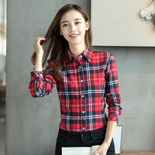 Load image into Gallery viewer, Women&#39;s Shirts 2018 Autumn and Winter female shirt plaid shirt women slim long sleeve cotton Blouse top female outerwear