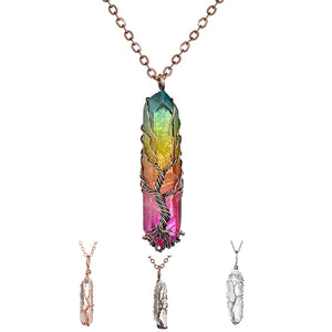 SEDmart 7Chakra Ainbow Natural Stone Copper Wire Pendant Necklace for Women Men Long Chain  Tree of Life Statement Jewelry Gift