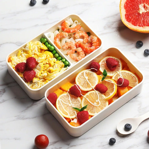 Lunch box chic bois blanc deux compartiments avec nourriture