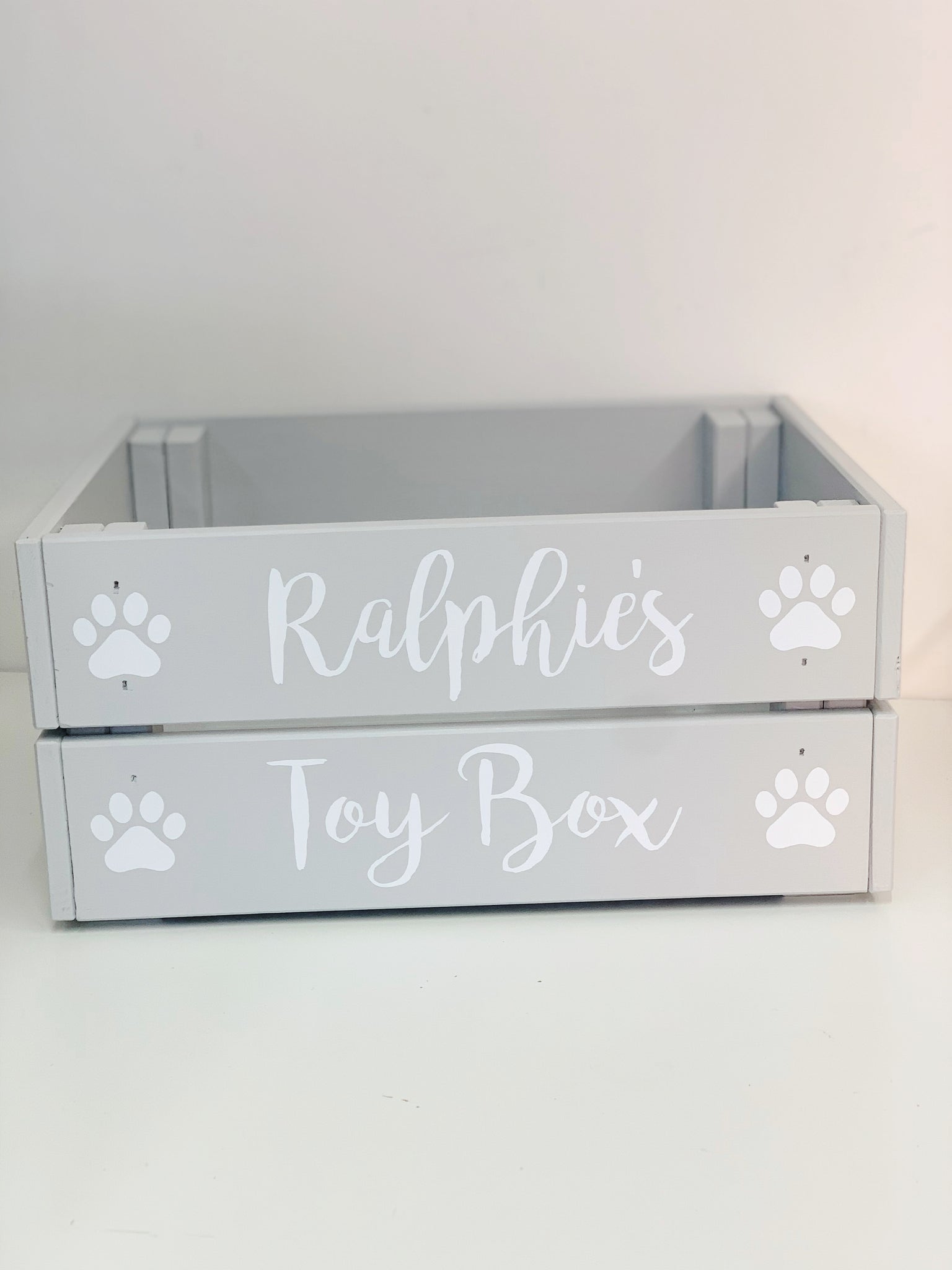 grey dog toy box