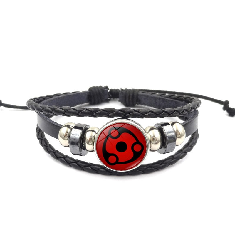 Naruto Clan Eyes and Village Symbols Braided Leather Bracelet