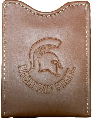 Michigan State University Leather Wallet Brown Checkbook Wallet