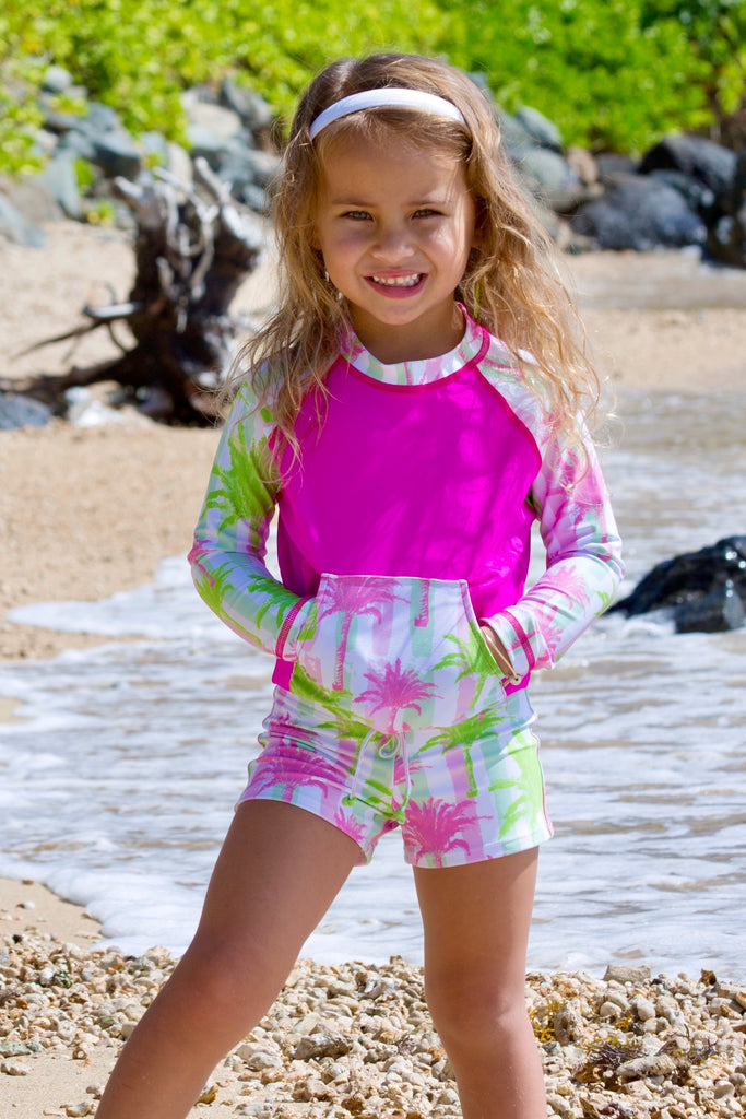 Toddler Girls Miami Palm Bubble Rashguard | Coral Reef Beachwear