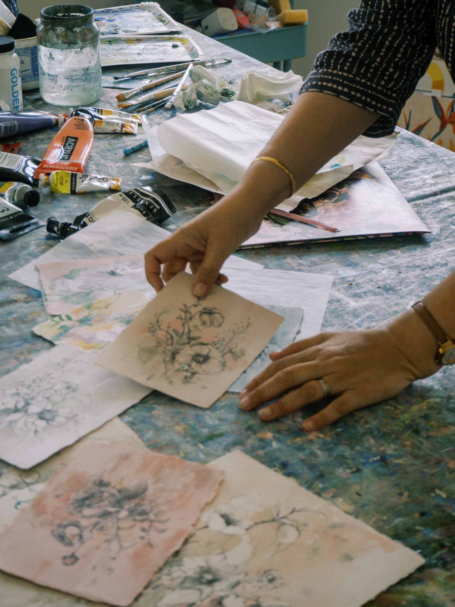 Sonal Nathwani's studio: A sanctuary where handmade paper is transformed into stunning works of art.