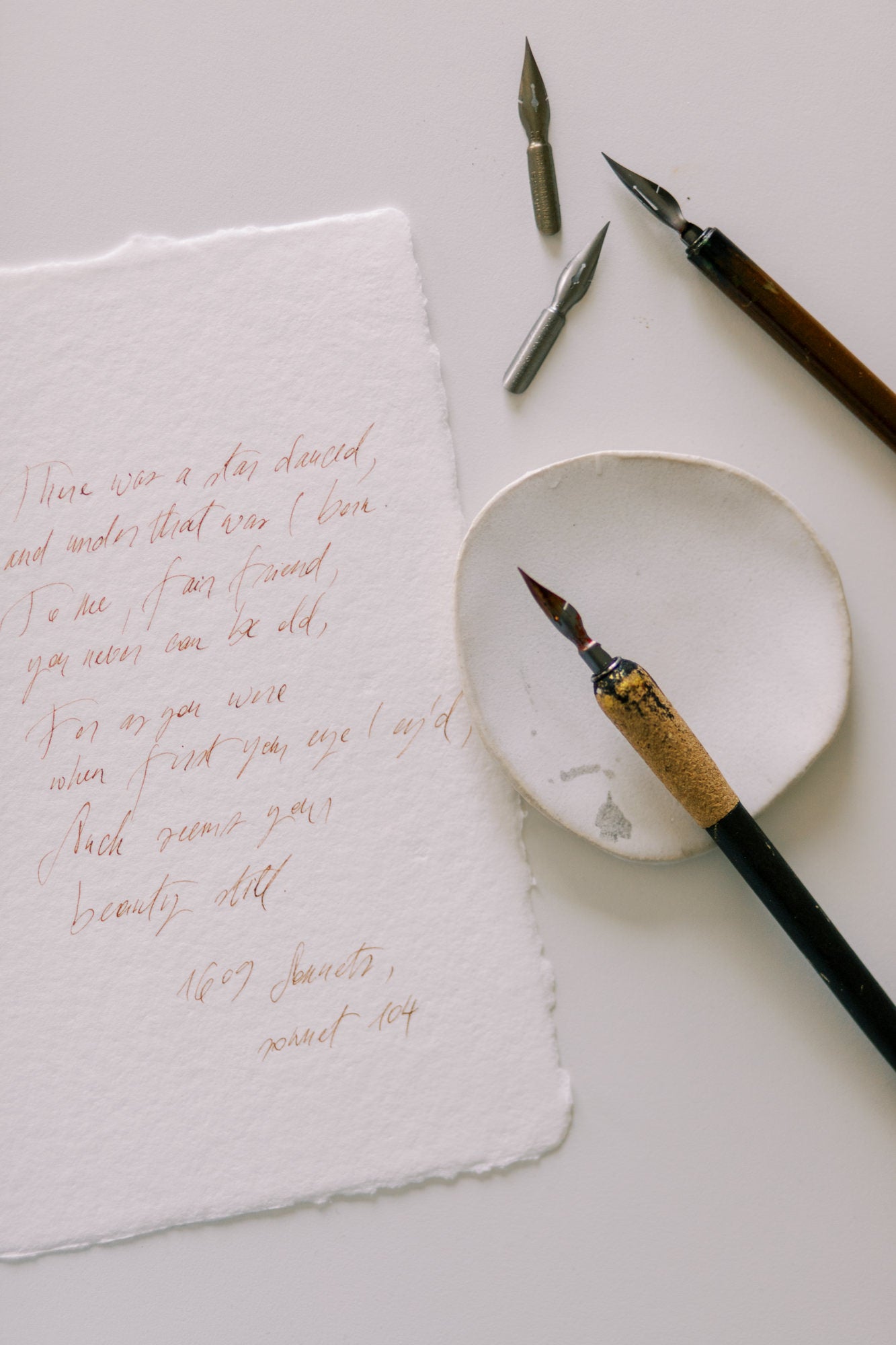 Achieve elegant calligraphy results with Brause & Co No. 31 EF nib on handmade paper.