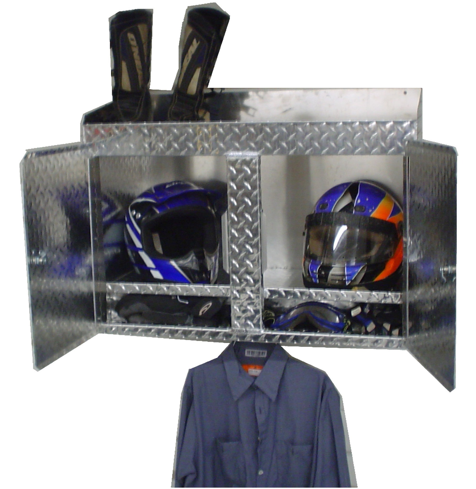 Trailer Helmet Cabinet Deluxe - 2 Mount (32"L x 23"H x 16"D), Aluminum