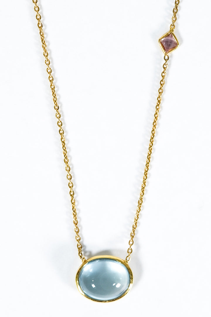 K18】L.E.O. NECKLACE Non-heated Aquamarine, Pink tourmaline – Pahi