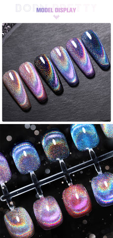 BORN PRETTY Laser Rainbow Holo Reflective Magnetic Cateye Gel Polish | Venus Nail Art Supplies Australia