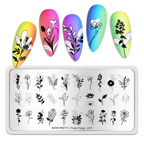 BORN PRETTY Nail Art Stamping Plate - FLOWER TANGO L011 | Venus nail Art Supplies Australia