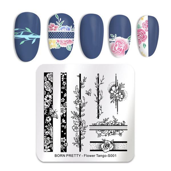 BORN PRETTY Nail Art Stamping Plate - Flower Tango S001 | Venus Nail Art Supplies Australia