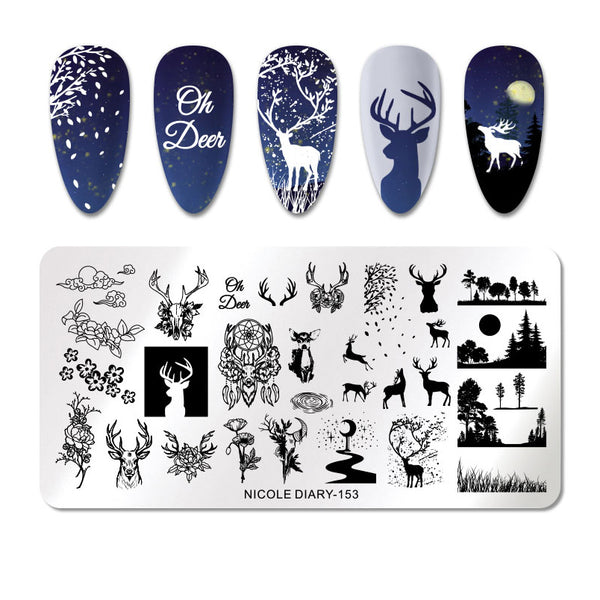 NICOLE DIARY Nail Art Stamping Plate - 153 Oh Deer | Venus Nail Art Supplies Australia