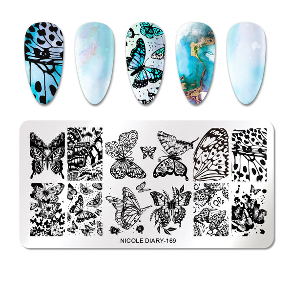 NICOLE DIARY Nail Art Stamping Plate - 169 Butterflies | Venus Nail Art Supplies Australia