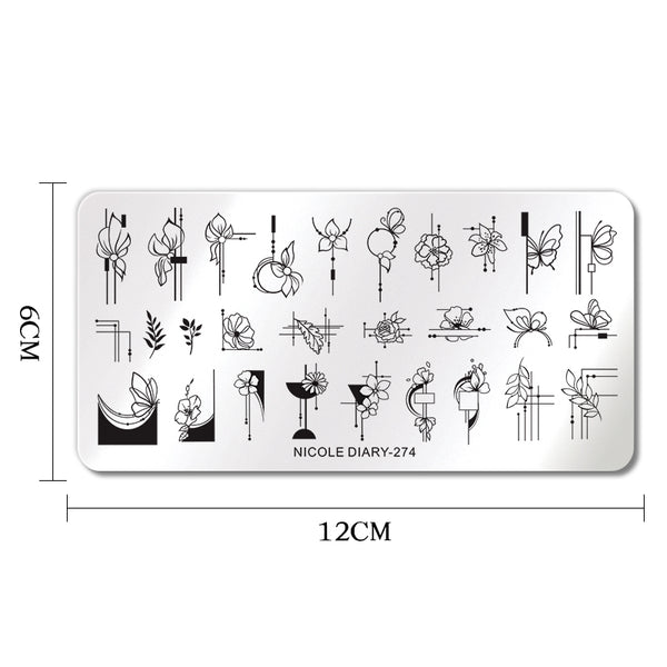 NICOLE DIARY Designer Stamping Plate - 274 Floral Lines | Venus Nail Art Supplies Australia