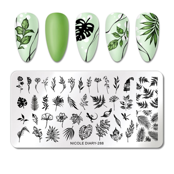 NICOLE DIARY Nail Art Stamping Plate - 288 Ferns & Leaves | Venus Nail Art Supplies Australia