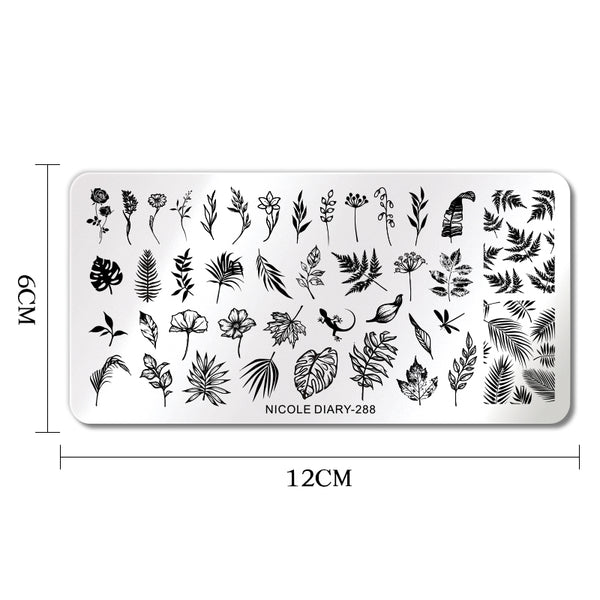 NICOLE DIARY Designer Stamping Plate - 288 Ferns & Leaves | Venus Nail Art Supplies Australia