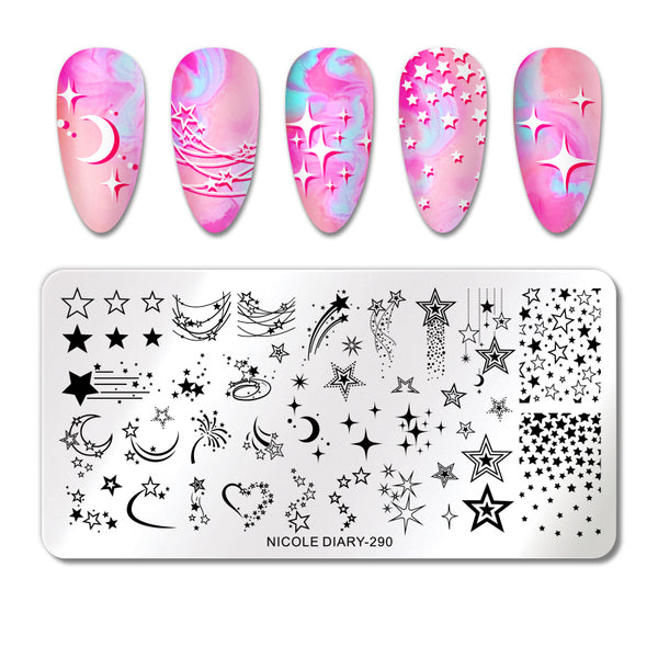 NICOLE DIARY Nail Art Stamping Plate - 290 Loving Heart / Night Star | Venus Nail Art Supplies Australia