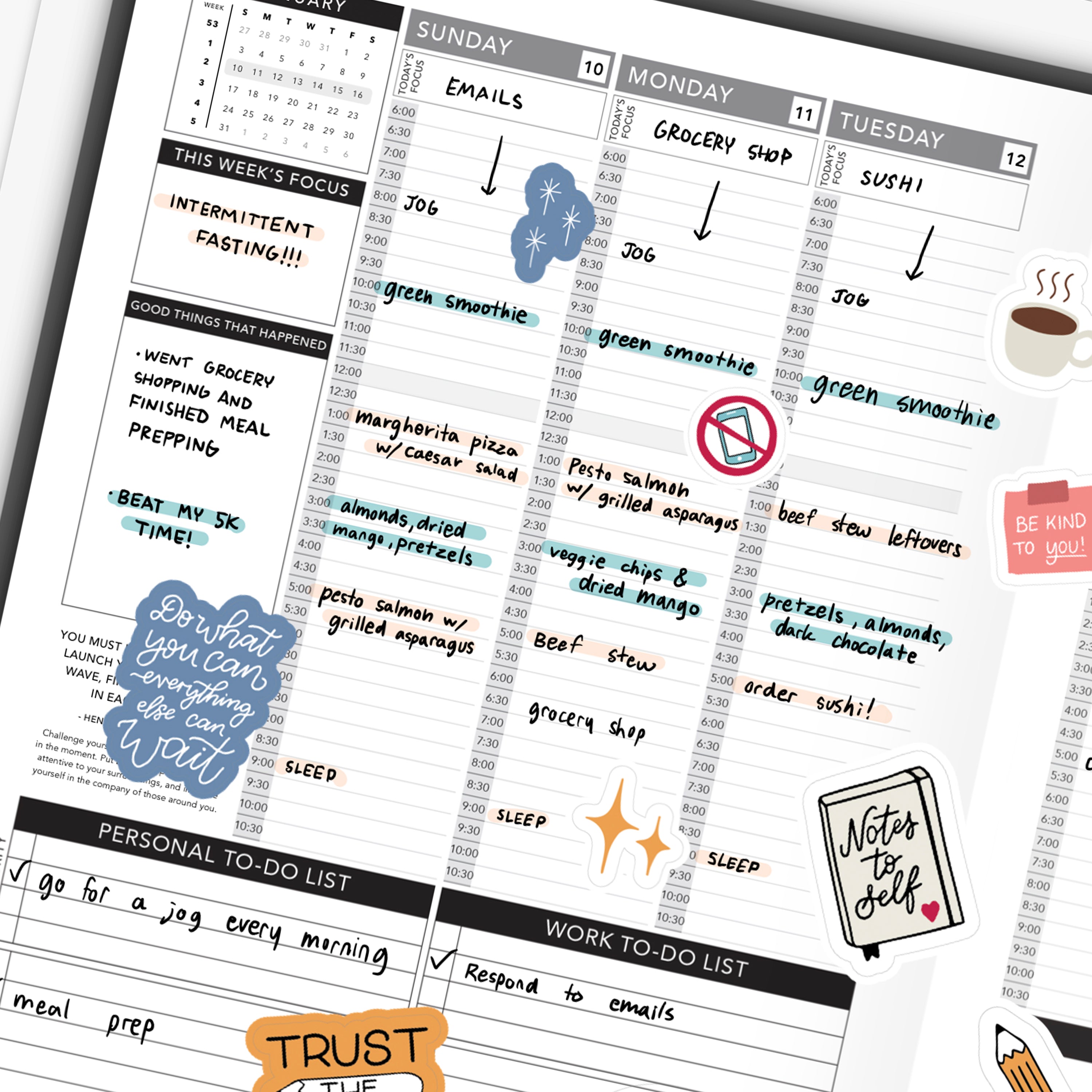 Meal Schedule on Passion Planner Digital
