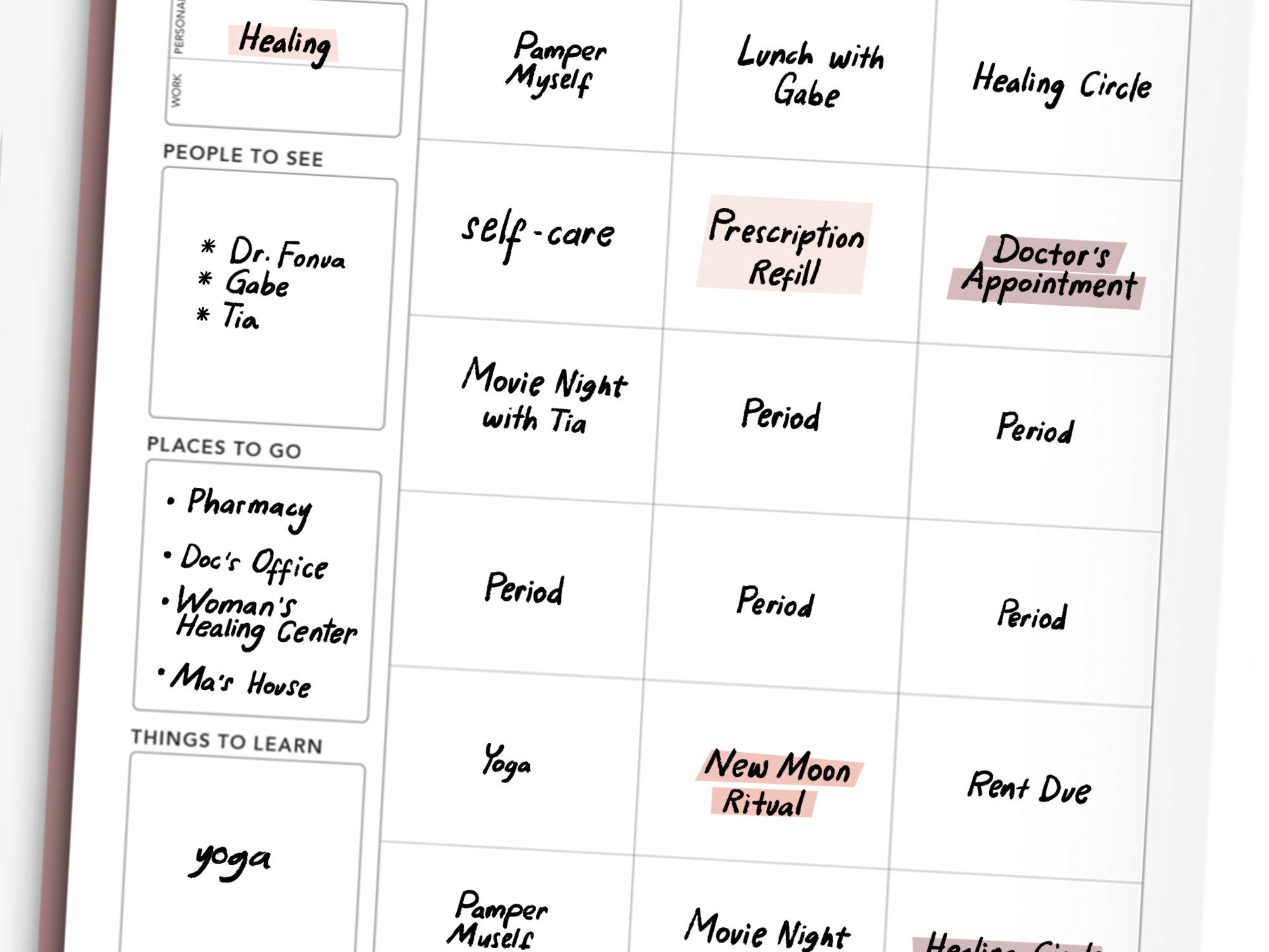 Stay on top of doctor's appointments and managing prescriptions with the Monthly Overview of your Passion Planner. 