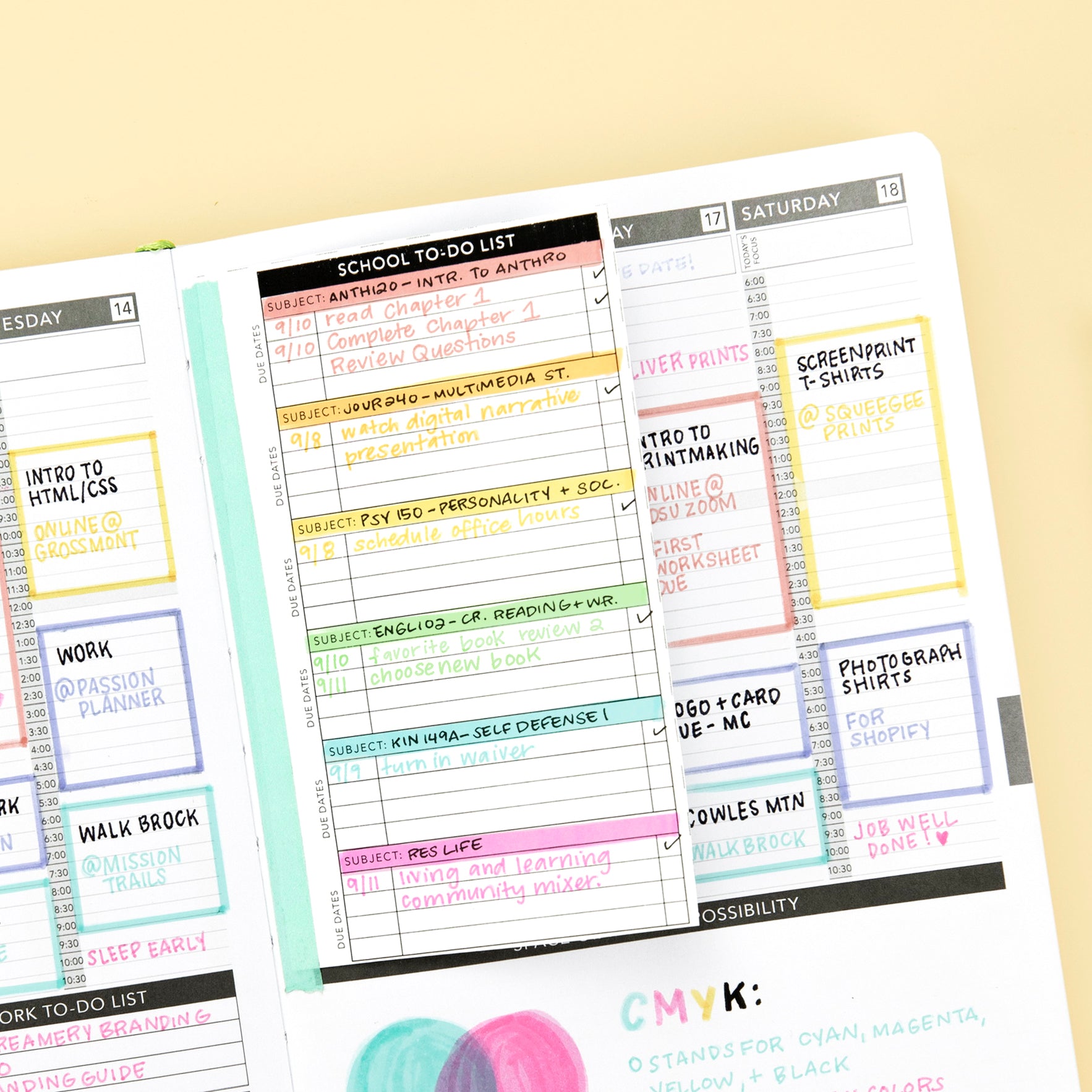 School To-Do List Color Coded with Passion Markers inside Passion Planner