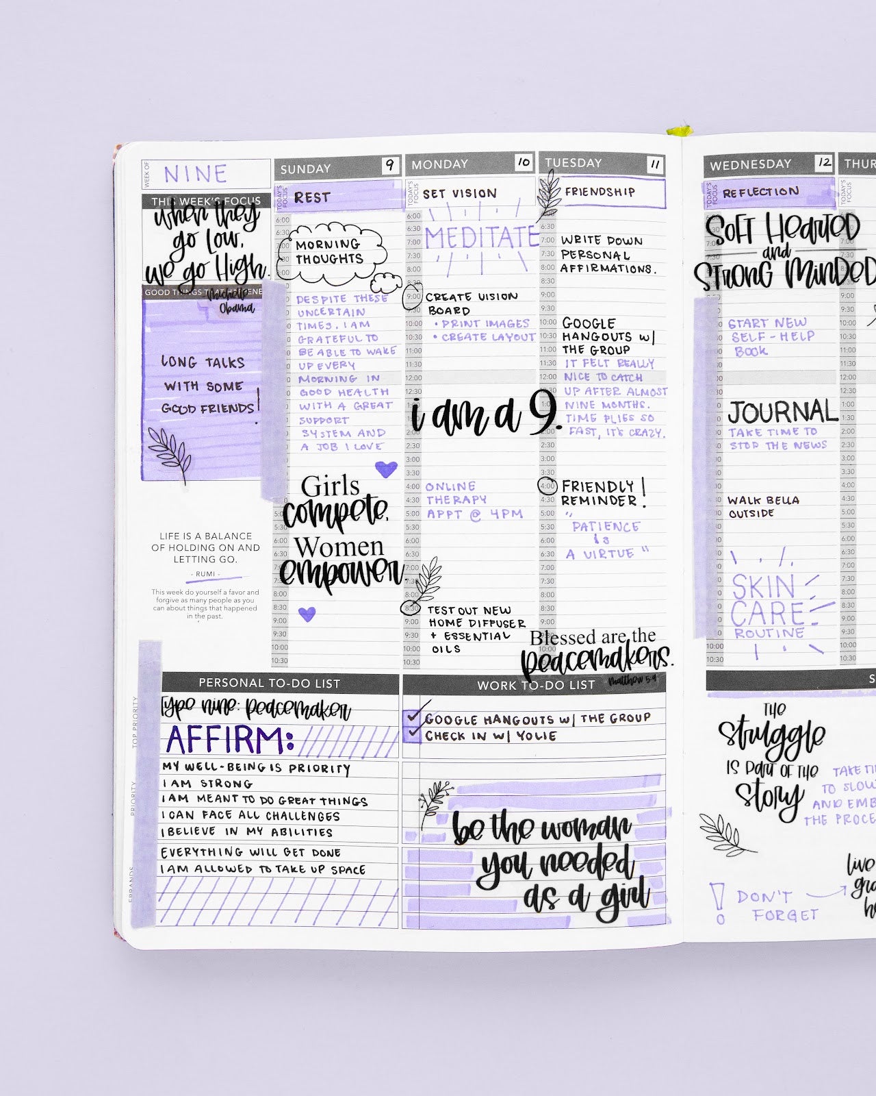 Enneagram 9 Passion Planner Layout (The Peacemaker)