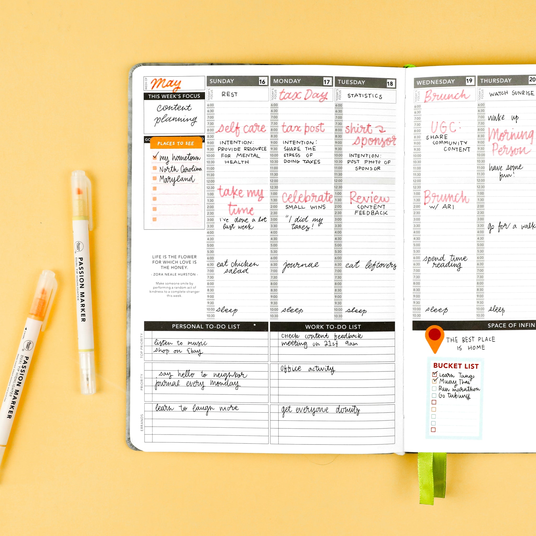 Weekly undated planner layout used for social media managing and content planning