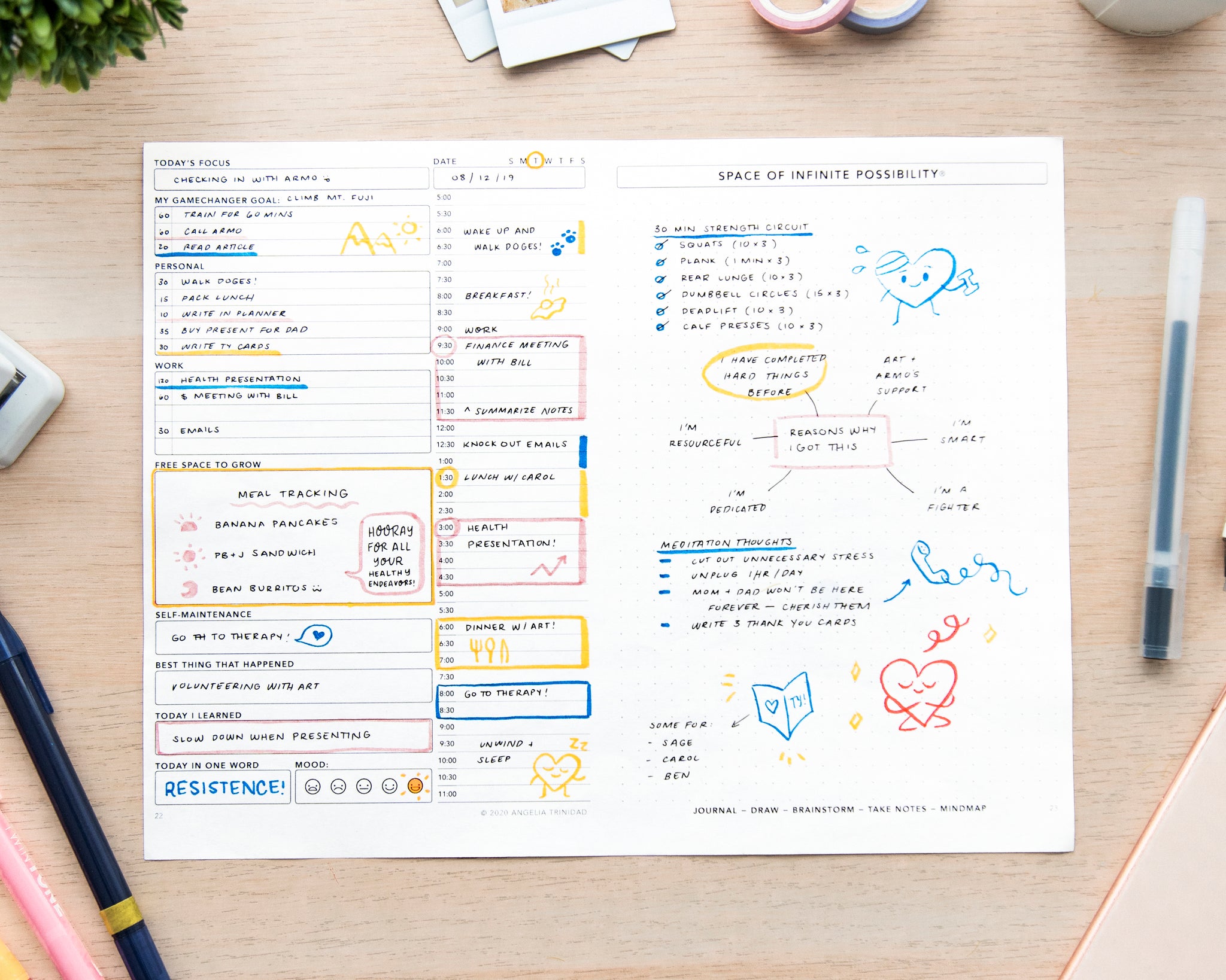 Free Daily planner PDF template (filled-in)