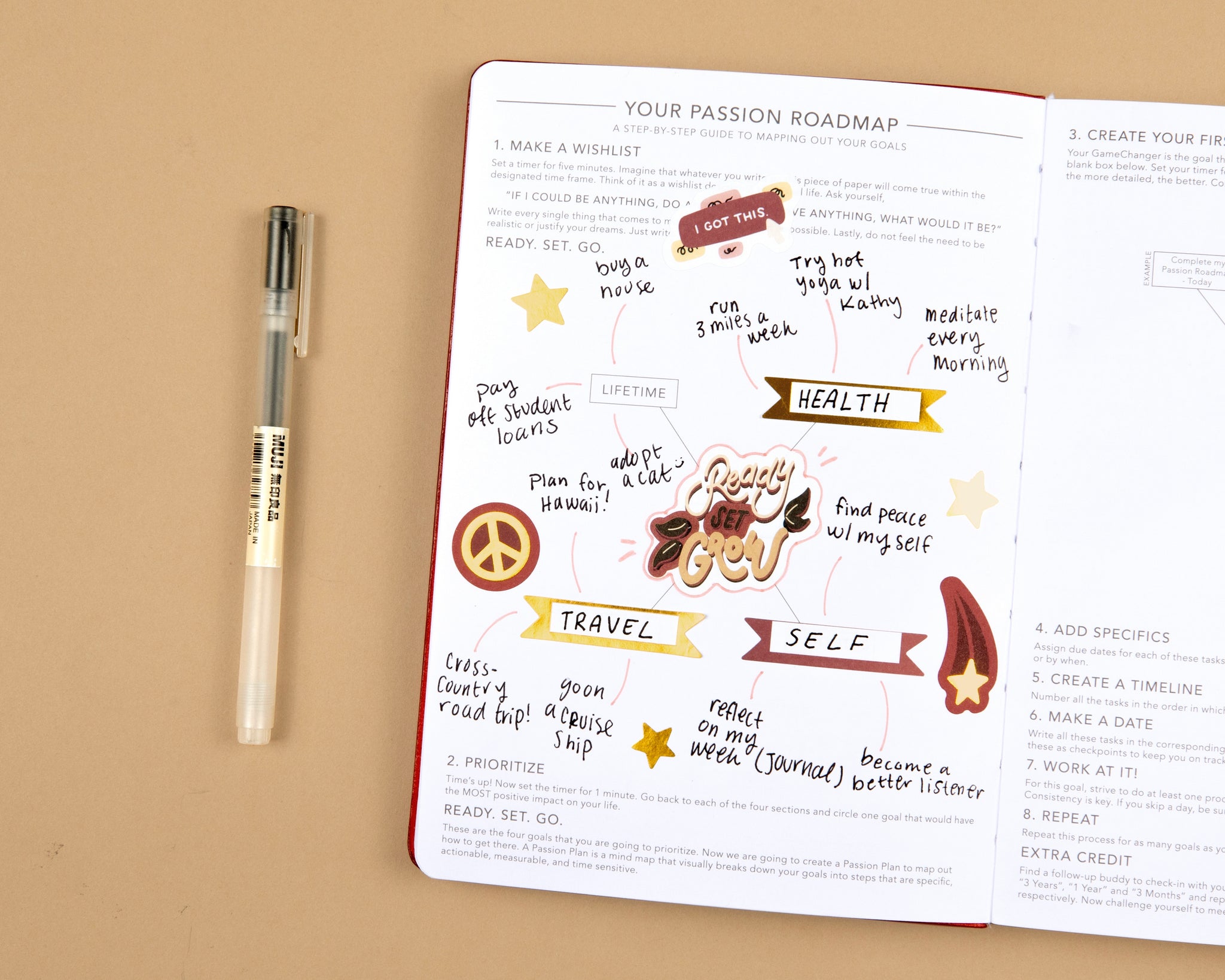 Filled out Passion Planner Roadmap with custom categories