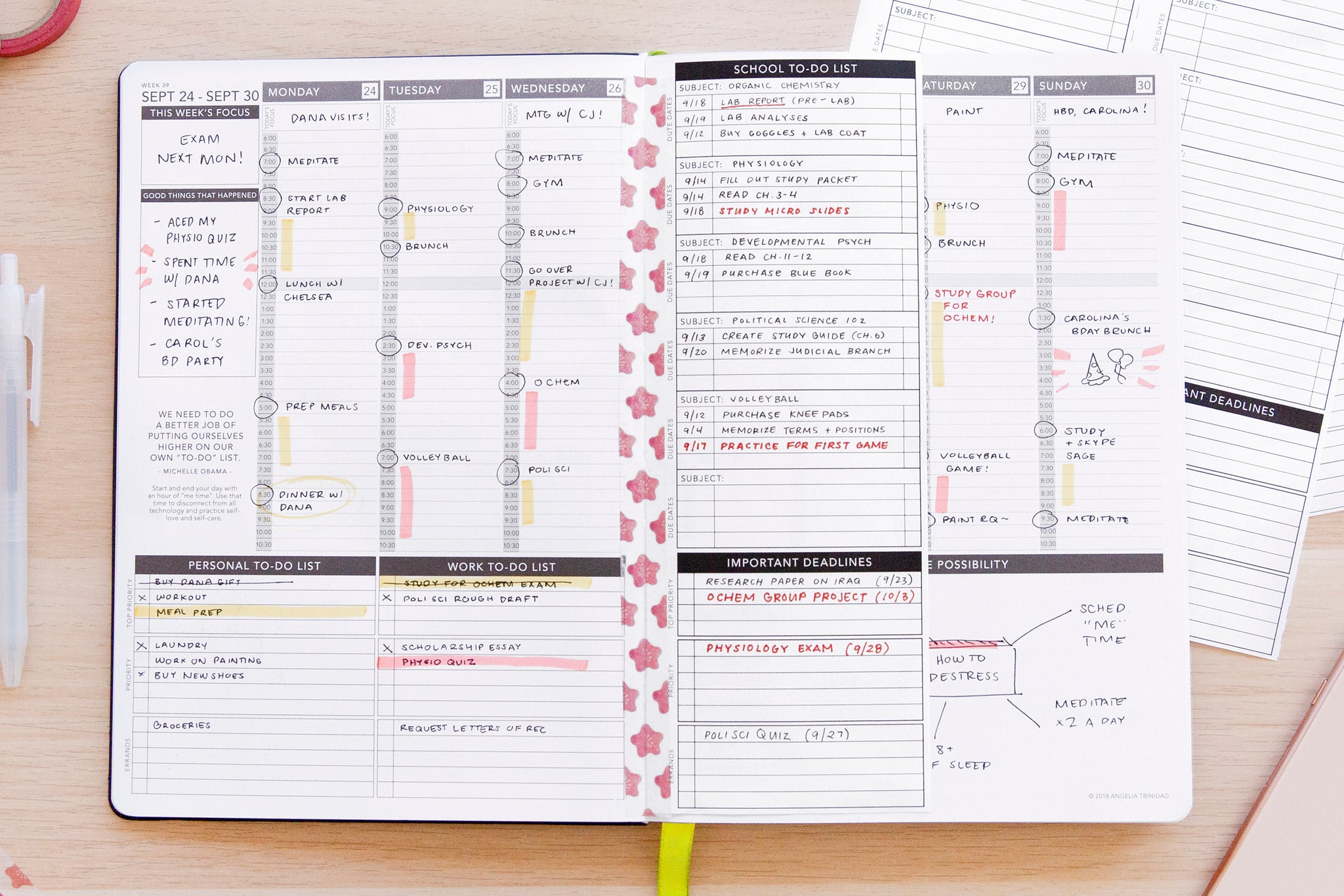 Weekly planner setup with a school to-do list pdf added in with washi tape