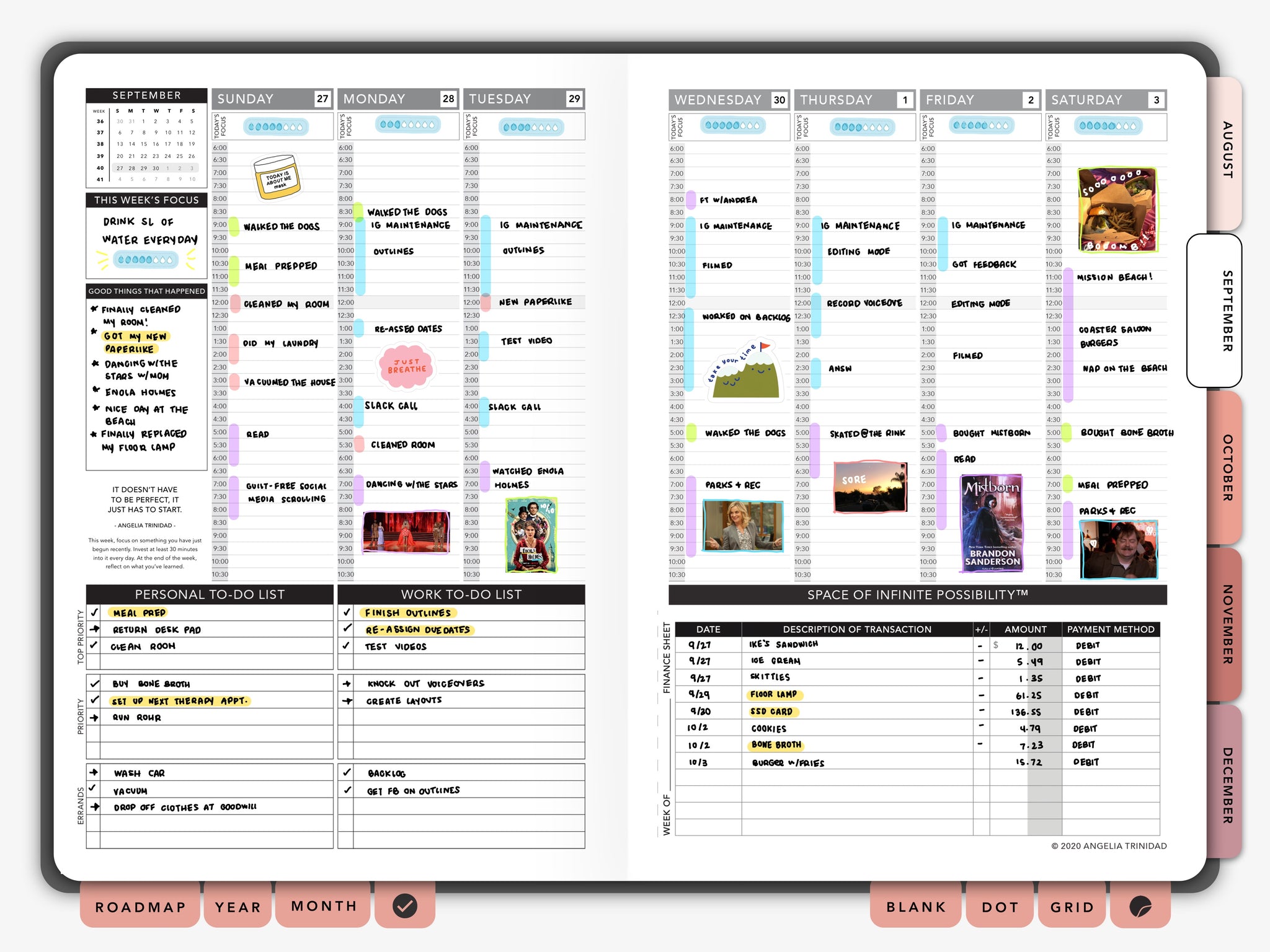 Passion Planner Weekly Digital Spread with Financial Tracker in Space of Infinite Possibility