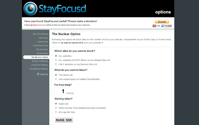 Screenshot of Stay Focusd Webpage 