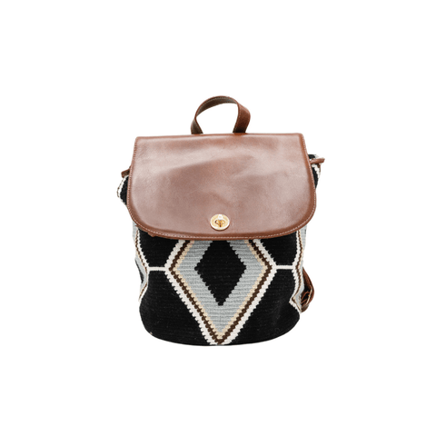 Wayuu Backpack with leather-Origin Colombia