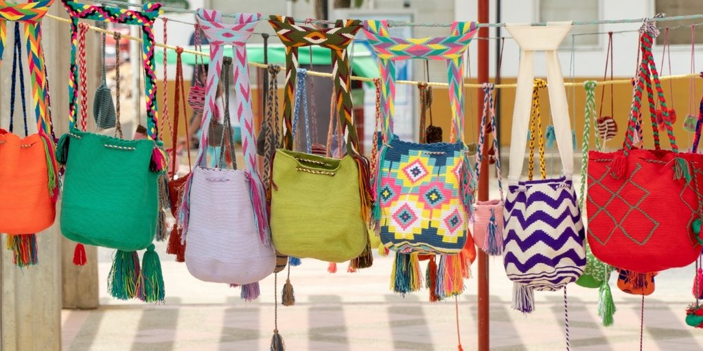 Wayuu mochila bags on display
