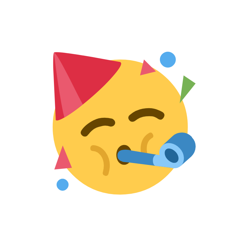 Emoji with party hat and party horn on a black background.