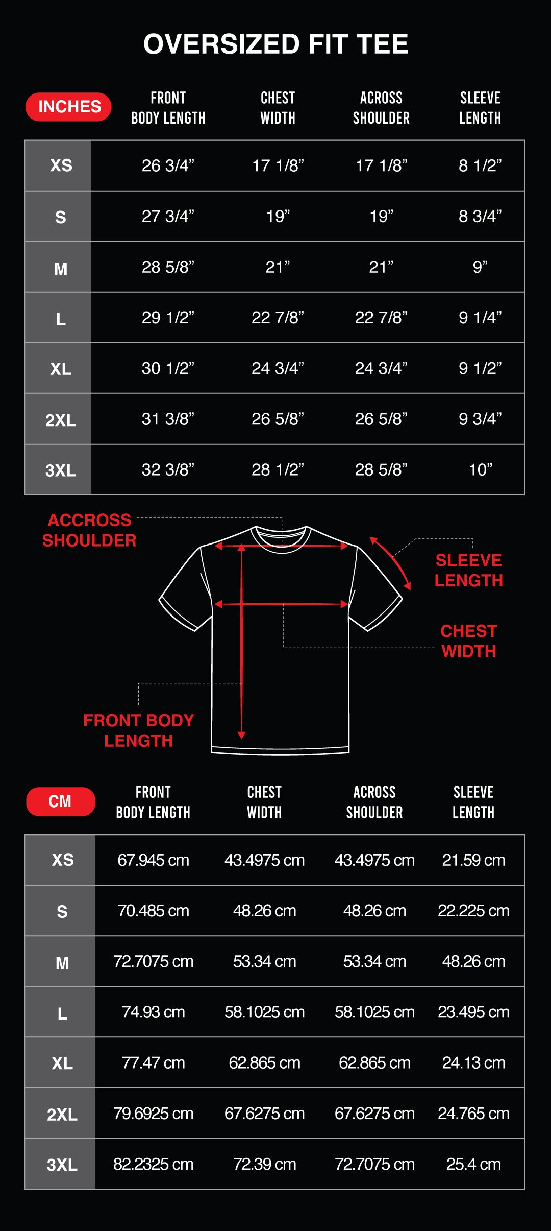 OVERSIZED FIT TEE SIZING GUIDE