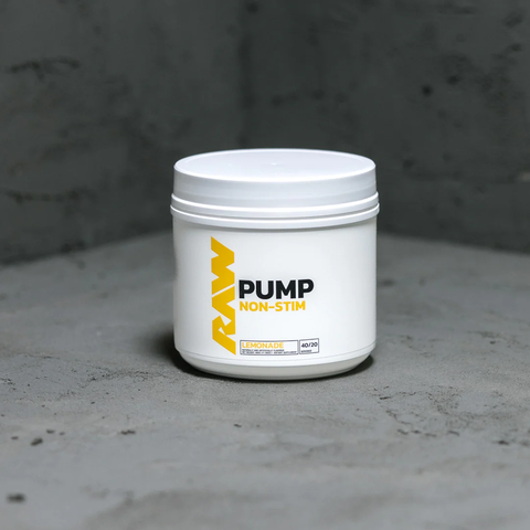 A white container of RAW’s Pump, Non Stim