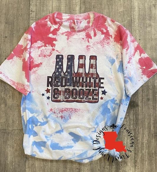 RTS  Red White and Booze Hand Dyed Tee - SMALL