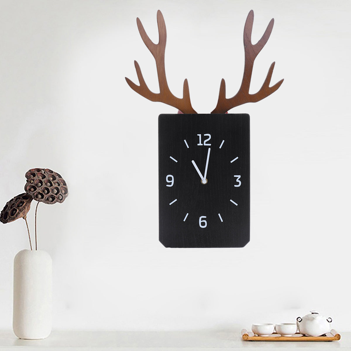 Wall Clock Digital Silent Wood Deer Antlers Modern Design Living Room Dennisxl