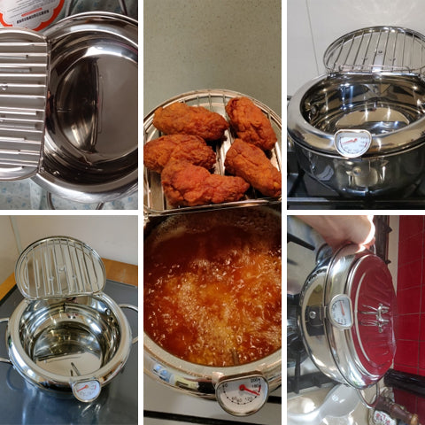 Kitchen Deep Frying Pot with Thermometer and Lid Stainless Steel